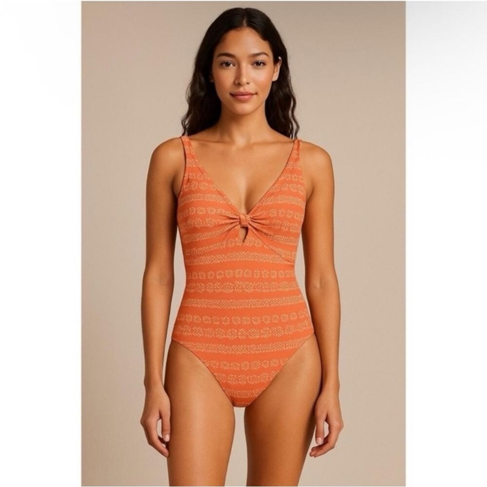 Robin Piccone Isla One Piece Coral Pink White Floral Medallion Women's Swim Sz 8